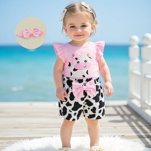 Newborn Baby Girl Summer Outfits Cute Bear Ruffle Sleeveless Romper Bodysuit Jumpsuit Tops Shorts Set 2Pcs Clothes in Kuwait