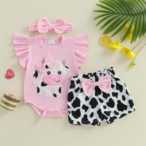 Newborn Baby Girl Summer Outfits Cute Bear Ruffle Sleeveless Romper Bodysuit Jumpsuit Tops Shorts Set 2Pcs Clothes in Kuwait