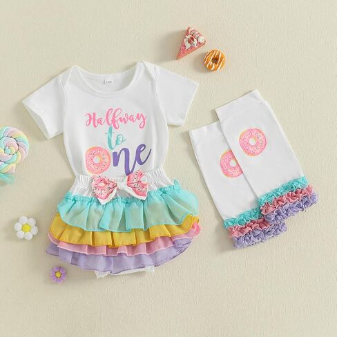 Baby Girl Half Birthday Outfit Half Way to One Birthday Romper Bodysuit Tutu Skirt Leg Warmers Set in Saudi Arabia