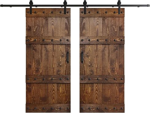 48 in x 84in. Castle-Series DIY Finished Knotty Pine Wood Double Sliding Barn Door with Hardware Kit (Unfinished) in Saudi Arabia