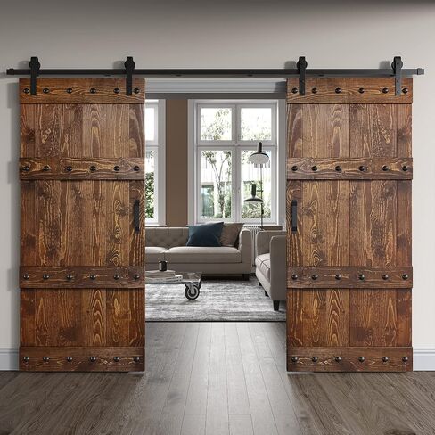 48 in x 84in. Castle-Series DIY Finished Knotty Pine Wood Double Sliding Barn Door with Hardware Kit (Unfinished) in Saudi Arabia