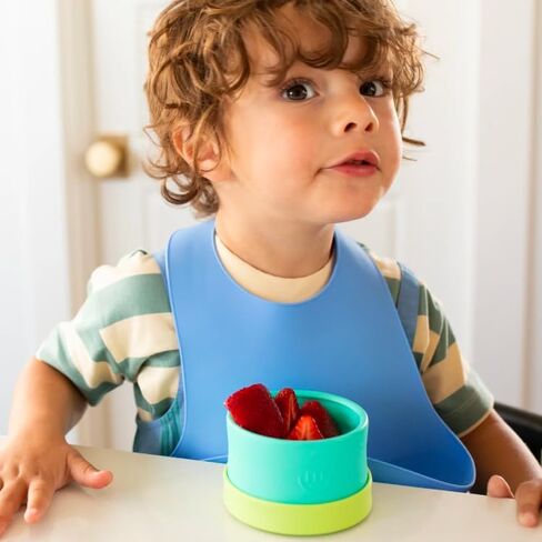 morepeas Roll & Snap Bib - Silicone Baby & Toddler Bib for Eating - Travel Essential, Adjustable Closure, Front Pocket for Food Catching in Saudi Arabia