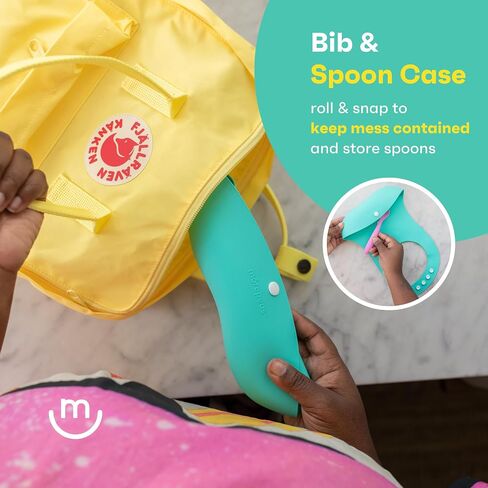 morepeas Roll & Snap Bib - Silicone Baby & Toddler Bib for Eating - Travel Essential, Adjustable Closure, Front Pocket for Food Catching in Saudi Arabia