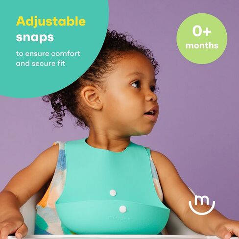 morepeas Roll & Snap Bib - Silicone Baby & Toddler Bib for Eating - Travel Essential, Adjustable Closure, Front Pocket for Food Catching in Saudi Arabia