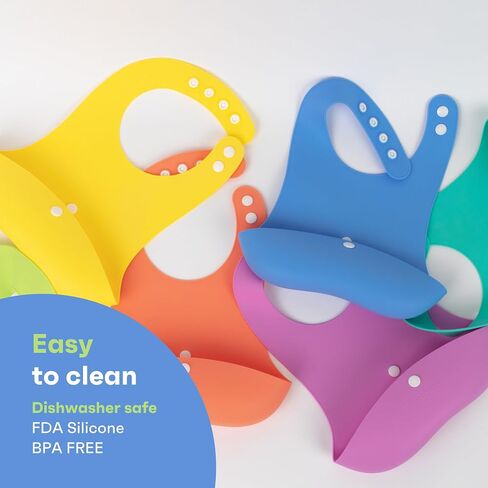 morepeas Roll & Snap Bib - Silicone Baby & Toddler Bib for Eating - Travel Essential, Adjustable Closure, Front Pocket for Food Catching in Saudi Arabia