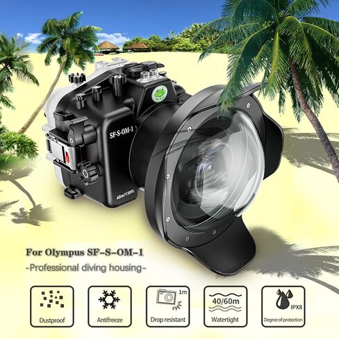 حالة مقاومة للماء تحت الماء لكاميرا Olympus OM-1 ، علبة الغوص IPX8 132 قدمًا/40 مترًا مع زجاج مضاد للوجود وكامل (OM-1 12-100MM WA005-A) in Kuwait