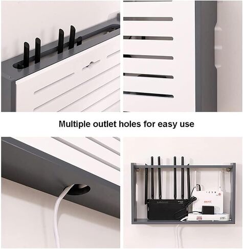 Wifi Router Storage Box Router Fences Router Storage Box Power Strip And Cable Management Storage Box Wall Hanging Router Decorative Box Office & Home Desktop Organized Shelves(Greya,41.2x9x25cm) in Kuwait