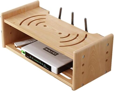 WiFi Router Storage Box Router Fences Wall Shelf WiFi Router Storage Box Wireless WiFi Router Shelf Wall Mount Floating Shelf Desktop Storage Box(Nutural,40x18.5x15cm) in Kuwait