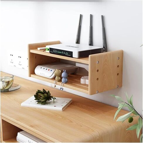 WiFi Router Storage Box Router Fences Wall Shelf WiFi Router Storage Box Wireless WiFi Router Shelf Wall Mount Floating Shelf Desktop Storage Box(Nutural,40x18.5x15cm) in Kuwait