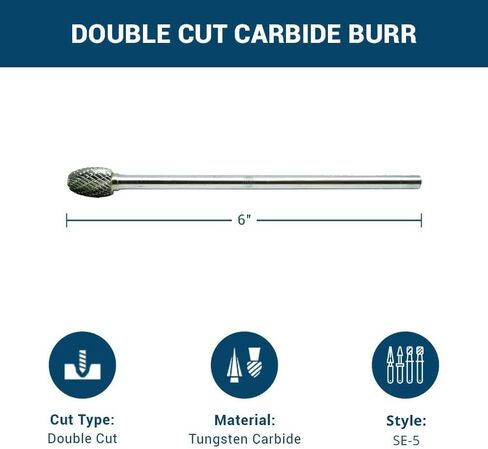 Benchmark Abrasives 6" Oval/Egg Shape Double Cut Tungsten Carbide Die Grinder Bits Metal Deburring Tool Rotary Burr, 1/4 Inch Shaft, Engraving Tool for Woodworking Shaping Carving (SE-5) in Kuwait