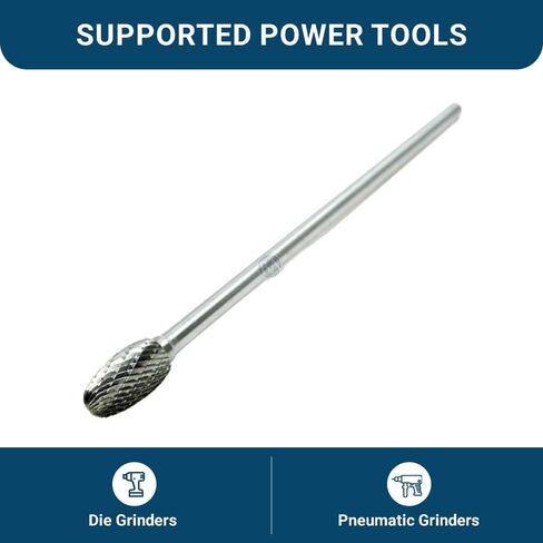 Benchmark Abrasives 6" Oval/Egg Shape Double Cut Tungsten Carbide Die Grinder Bits Metal Deburring Tool Rotary Burr, 1/4 Inch Shaft, Engraving Tool for Woodworking Shaping Carving (SE-5) in Kuwait