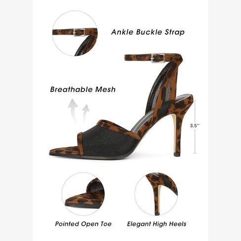 Soireelady Womens Mesh Sandal Slingback Ankle Strap High Heels Open Toe Heeled Sandals Summer Dress Shoes 3.5 Inches in Saudi Arabia