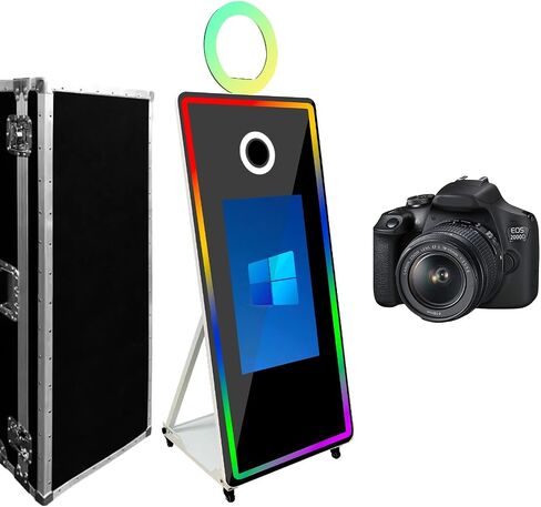 65-inch Mirror Photo Booth,32-inch Touch Screen Magic Mirror,Selfie Camera Kiosk Machine,RGB Loop Light Frame,Portable Wedding Party Event,Flight Case (Black, 65''/32''Screen+mini Printer) in Saudi Arabia