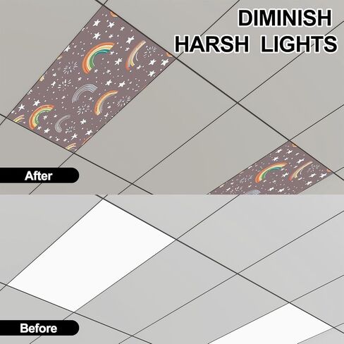 4 Pack Fluorescent Light Covers for Ceiling Lights Rainbows Baby scandinavian pattern Baby boho cute rainbows Grey Magnetic Light Filters Diffuser Shade for Classroom Home Office School in Saudi Arabia