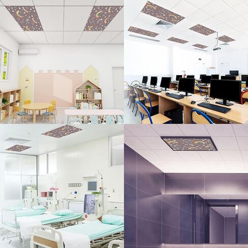 4 Pack Fluorescent Light Covers for Ceiling Lights Rainbows Baby scandinavian pattern Baby boho cute rainbows Grey Magnetic Light Filters Diffuser Shade for Classroom Home Office School in Saudi Arabia