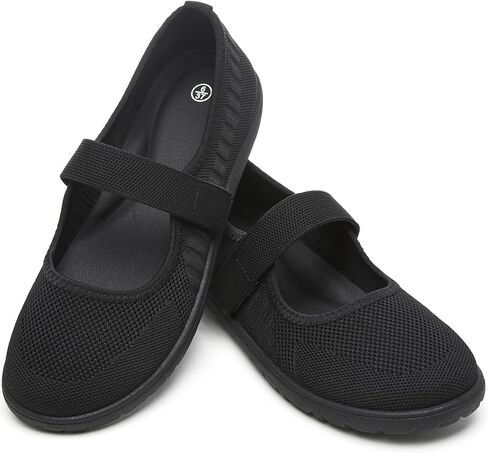 Waluzs Wide Toe Box Flats أحذية نساء متماسكة باليه فستان ماري جين فستان شقة عرض عرضة أحذية المشي مع حزام in Kuwait
