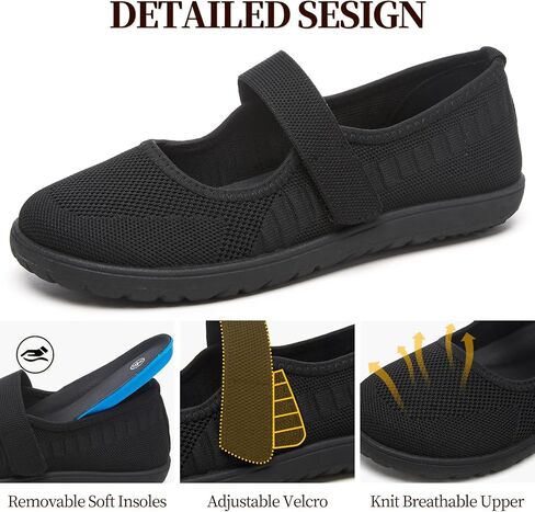 Waluzs Wide Toe Box Flats أحذية نساء متماسكة باليه فستان ماري جين فستان شقة عرض عرضة أحذية المشي مع حزام in Kuwait