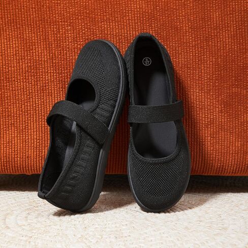 Waluzs Wide Toe Box Flats أحذية نساء متماسكة باليه فستان ماري جين فستان شقة عرض عرضة أحذية المشي مع حزام in Kuwait