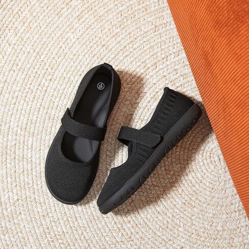 Waluzs Wide Toe Box Flats أحذية نساء متماسكة باليه فستان ماري جين فستان شقة عرض عرضة أحذية المشي مع حزام in Kuwait