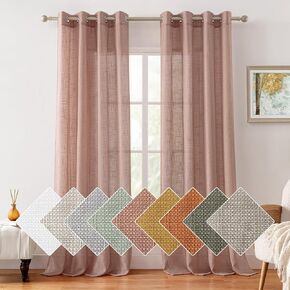 HOMEIDEAS Sage Green Linen Sheer Curtains 84 Inches Long 2 Panels Textured Semi Sheer Curtains Farmhouse Curtains Sheer Privacy Window Curtains for Bedroom Living Room