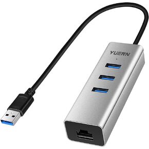 USB 3.0 Metal 3-Port HUB with Gigabit Ethernet Adapter, USB 3.0 to RJ-45, 10/100/1000 Mbps, 3X USB 3.0 Port, LED, for Laptop Tablet PC, Windows Mac Linux Android