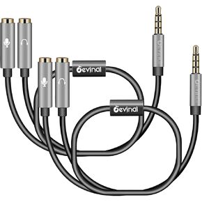 مقسم سماعة رأس ديفينال، مقسم ميكروفون سماعة الرأس، مقسم صوت trrs مقاس 3.5 مم، 1/8 بوصة 4 أقطاب ذكر إلى 2 موصل محول سلك محول أنثى مزدوج 2 حزمة in Kuwait