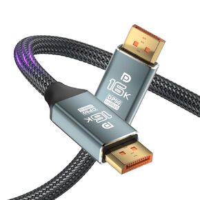 VESA Certified Displayport Cable 2.1,16K DP Cable [16K@60Hz,8K@120Hz,4K@240Hz 165Hz], 80Gbps DP 2.1 Cable Compatible FreeSync G-Sync HDR10 HDCP 3D DSC 1.2a Gaming Monitor,TV,PC(10FT)
