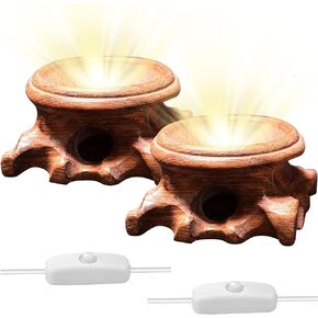 2 Inch Round Wooden Led Lights Display Base, Warm Light Display Stand Root Carving Wooden Light Display Bases Hollow Mahogany Wood Led Base for Crystal Sphere Quartz Ball (2Pcs)