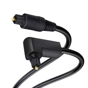 90 Degree Slim Digital Audio Optical Cable for Sound Bar, TV, PS4, Xbox - Fiber Optic Toslink Cord, Black (1M/3.28ft)