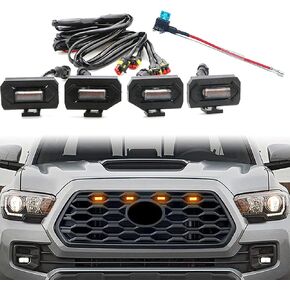 4pcs LED Grill Lights for Tacoma 2020 2021 2022 2023 OEM Grille, Including TRD Off Road and Sport Models Raptor Style LED Light (White Light with Black housing)
