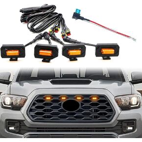 4 قطع مصابيح LED للشواية لشبكة Tacoma 2020 2021 2022 2023 OEM، بما في ذلك TRD للطرق الوعرة والنماذج الرياضية مصباح LED على طراز Raptor (ضوء أبيض مع غطاء أسود)
