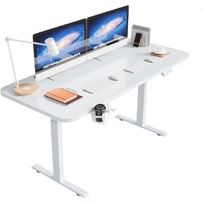 Electric Standing Desk, Adjustable Height Stand up Desk, 55x24 Inches Sit Stand Home Office Desk with Splice Board White in Kuwait