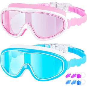 Kids Swim Goggles, 2-Pack Swimming Goggles for Kids, Child From 3-15, Anti Fog Wide View Swim Pool Goggles