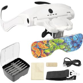 ARTDOT Magnifying Glass with 4 LED Lights, 2 Levels Adjustable Brightness,USB Rechargeable Hands Free Head Magnifier Glasses as Diamond Painting Accessories for Handicraft,Diamond Art,Jewellery Making