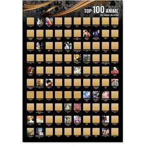 Anime Poster - Top 100 Anime Scratch Off Poster| Japanese Anime Bucket List| Anime Poster for Room Aesthetic| Anime Gifts for Anime Lovers| 16.5" x 23.4"