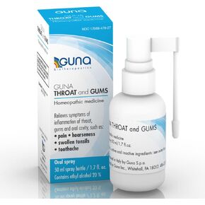 Guna Throat and Gums Homeopathic Soothing Throat Spray for Pain, Hoarseness, Swollen Tonsils, Toothache - 1.7 Ounce Oral Spray