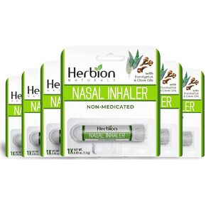 Herbion Naturals Nasal Inhaler Non-Medicated, Relieves Nasal Congestion & Blockage, 0.05 FL Oz (1.5ml) (Pack of 6)