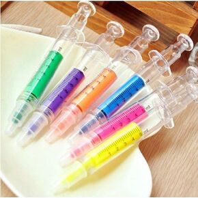CTKcom 6 Colors Highlighter Pens & Syringe Fluorescent Needle Watercolor Pen for Children, for Home and School Use