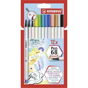 STABILO Premium Fibre-Tip Pen with Brush Tip Pen 68 brush - Pack of 10 - Black in Kuwait