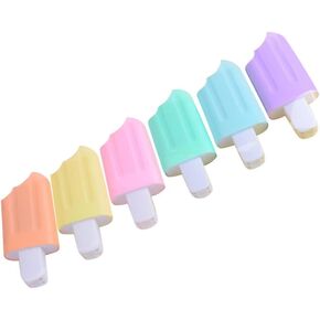 Gadpiparty Highlighter Chisel Tip Marker Pen: 6Pcs Plastic Colorful Popsicle Shape Highlighter Pen Face Graffiti Marker Pen for Home School Office Use Random Color