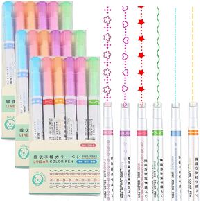 مجموعة أقلام تحديد منحنية ملونة مكونة من 18 قطعة، أقلام تحديد الطوابع مع 6 أطراف منحنية مختلفة الشكل in Kuwait