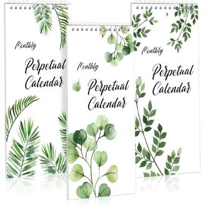 3Pads Perpetual Calendar 5 x 10'' Greenery Monthly and Daily Wall Hanging Organizer Spiral Birthday Reminder Book Yearly Birthday Calendars for New Year Gifts Important Dates Anniversaries 12 Sheets