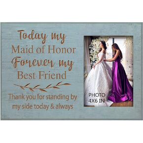 Yudarte Maid of Honor Gift for Wedding,Bridal Shower in Rustic Cyan - Bridesmaid Engraved Picture Frame 4x6 Inches Photo - Today My Maid of Honor, Forever My Best Friend