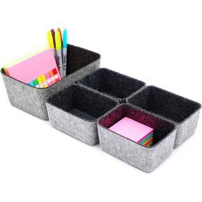 office Drawer organizers bins Deep draw organiser Felt storage bin drawers Desk draw dividers boxes for toys makeup jewelery rolled ties organizing 5 pack (Hot pink)