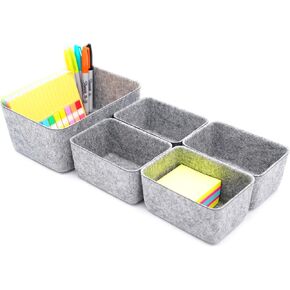 office Drawer organizers bins Deep draw organiser Felt storage bin drawers Desk draw dividers boxes for toys makeup jewelery rolled ties organizing 5 pack (Hot pink)