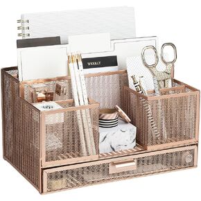 BLU MONACO Office Rose Gold Desk Organizer and Accessories with Sticky note and File Holder – Desk Accessories and Workspace Organizers Storage -Vanity Makeup Bathroom Countertop Organization