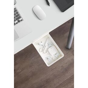 Hidden Under Table Desk Drawer Storage Organizer,Self-Adhesive Under Office Desktop Pencil Tray Drawer, Under Table Storage Tray Drawer for Kitchen (White)