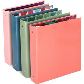 3 Ring Binder 1.5 inch Binder, 1 ½ Inch Round Ring Binders, Colored Binders for School Supplies, Printed Inside and Outside, Used for Papers, Business Cards Etc., Holds 280 Sheets, 4 Pack - by Emraw