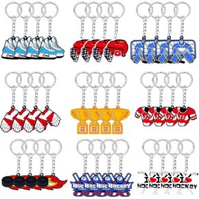 36 Pcs Ice Hockey Keychain PVC Unisex Hockey Jewelry Kids Cute Cool Funny Hockey Gift Hockey Stick Key Chains Rings Sports Keychains Keyrings Party Supplies Favors for Boys Girls Player Team, 9 Design