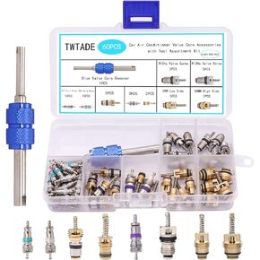 TWTADE 60PCS Air Conditioner Car Valve Core Accessories with Remover Tool Assortment Kit R12 R134a Refrigeration Tire Valve Stem Cores Repair Kit H-021-R12